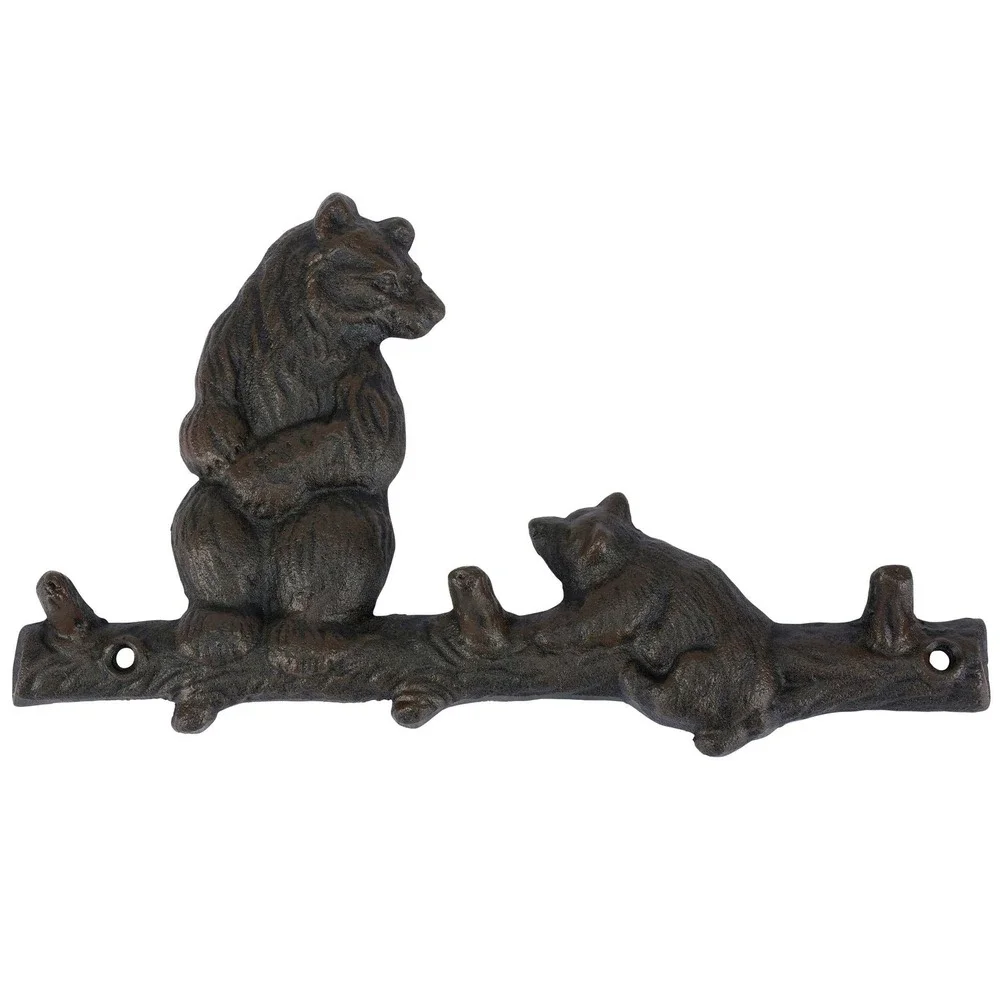 Bear and Cub Metal Cast Iron Wall Hook Rustic Cabin Lodge Decor (3 hooks)